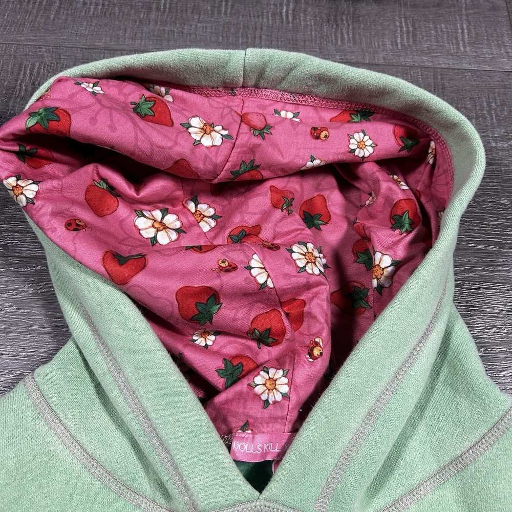 Dolls Kill x Strawberry Shortcake Hoodie Womens L Green Pullover Graphic Fleece - Picture 6 of 9